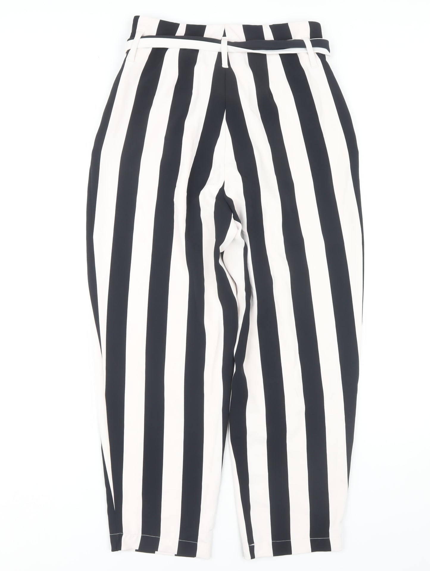 H&M Women's Black Striped Paperbag Trousers Size 10