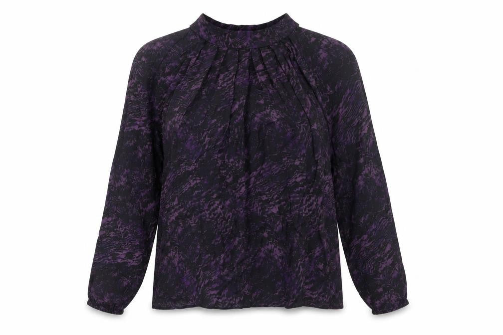 Front view of John Lewis Purple Animal Print Blouse Women's, size 14