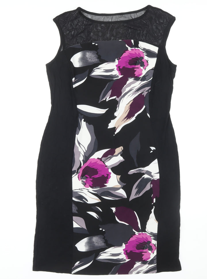 Roman Women’s Black Floral Sheath Dress Size 16