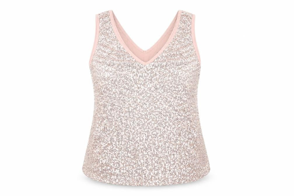 Front view of Kaleidoscope Women's Pink Sequin V-Neck Tank UK 18