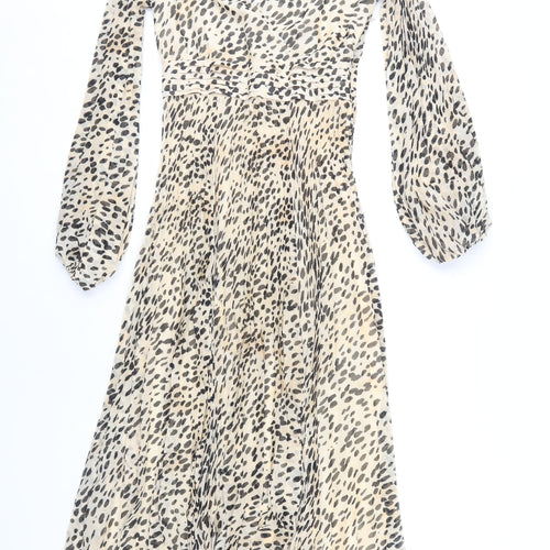 H&M Women Beige Animal Print V-Neck Dress Size 6