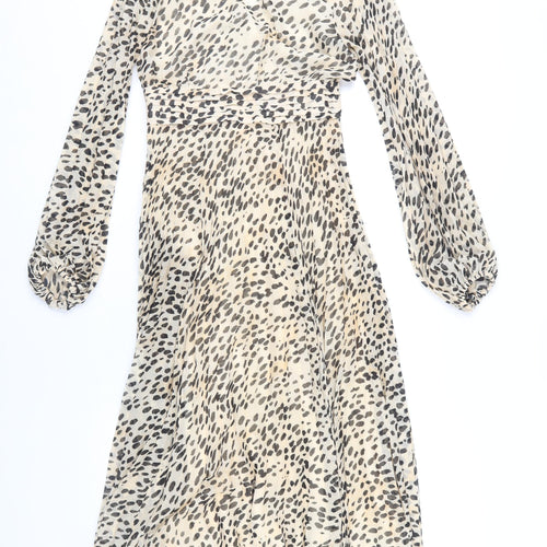 H&M Women Beige Animal Print V-Neck Dress Size 6