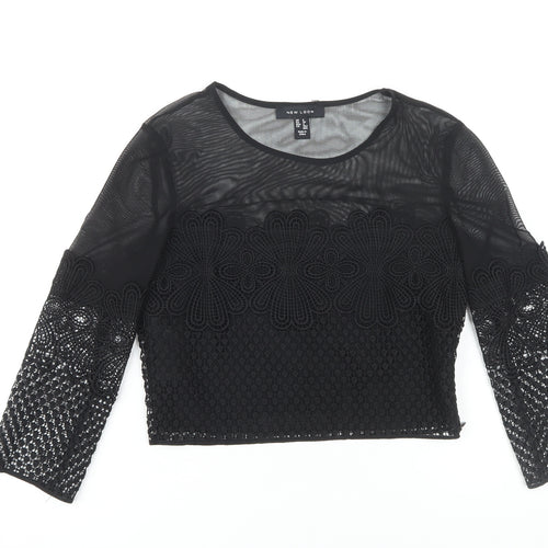 New Look Women's Black Cropped Lace Blouse UK 6
