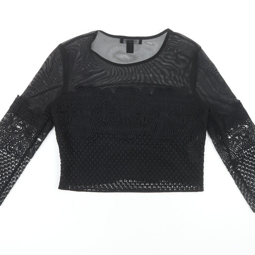 New Look Women's Black Cropped Lace Blouse UK 6