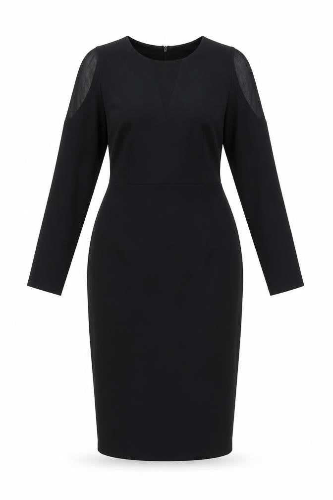 Front view of Magisculpt Women's Black Long Sleeve Dress, size 12