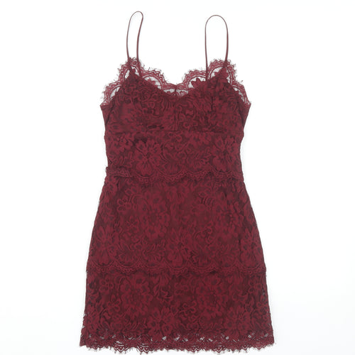 Topshop Women's Red Lace Slip Dress Size 10