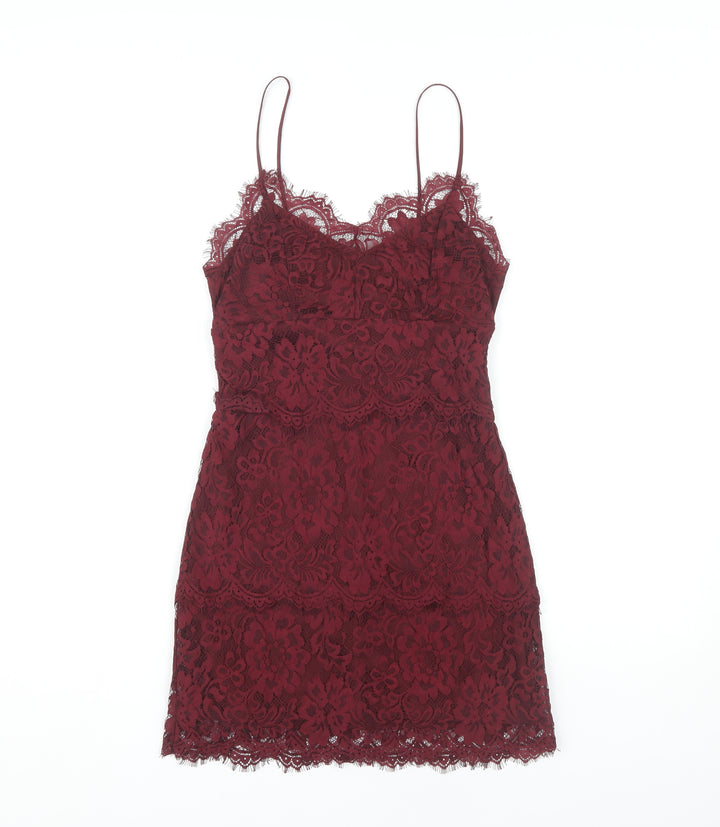 Topshop Women's Red Lace Slip Dress Size 10
