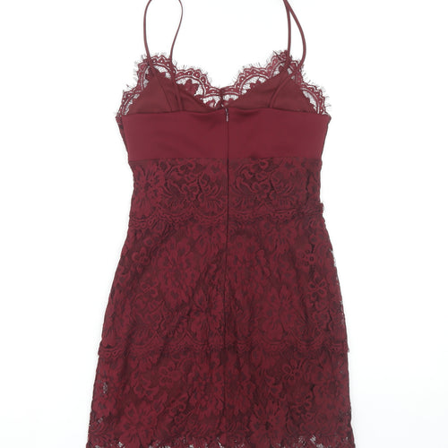 Topshop Women's Red Lace Slip Dress Size 10