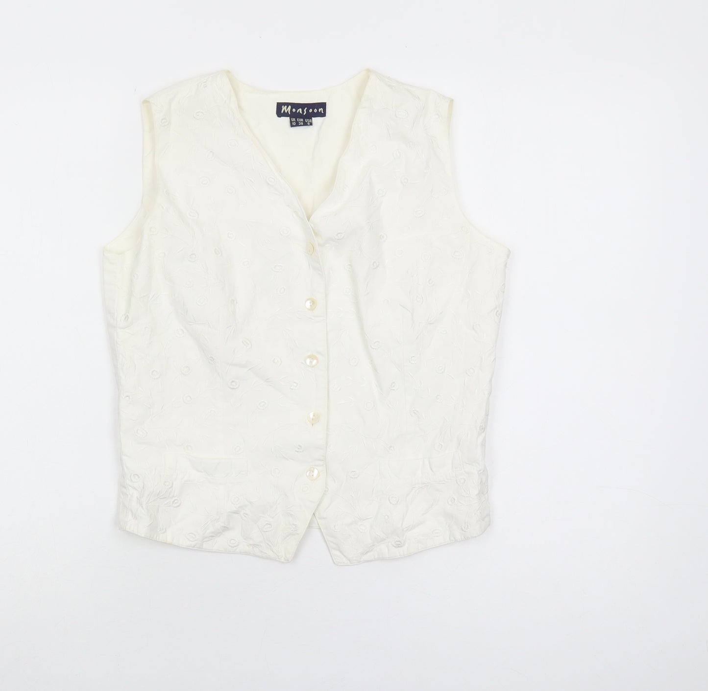 Monsoon Women's White Embroidered Cotton Blouse Size 10