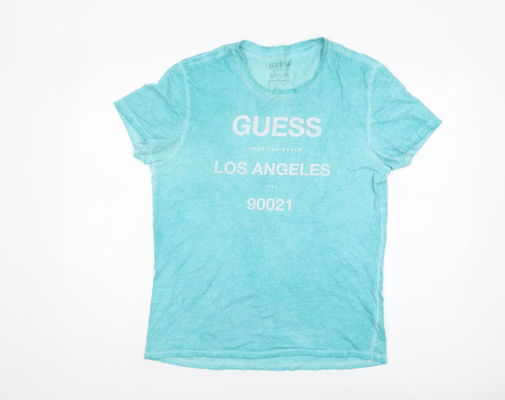 Guess Men’s Blue Crew Neck Logo T-Shirt - Size S