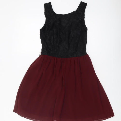 New Look Women's Black Burgundy A-Line Dress Size 8