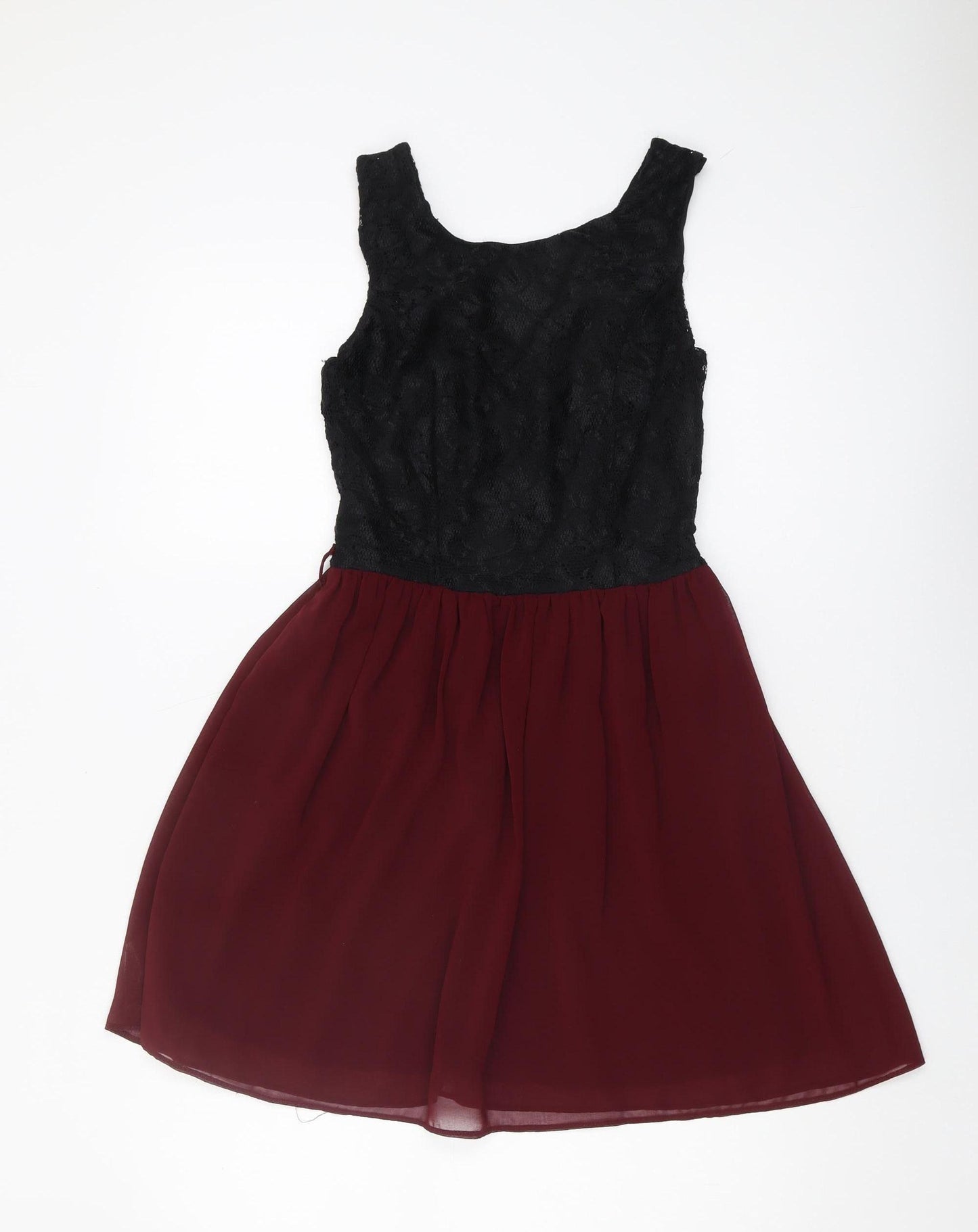 New Look Women's Black Burgundy A-Line Dress Size 8