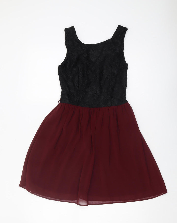 New Look Women's Black Burgundy A-Line Dress Size 8