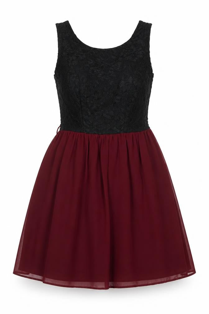 New Look Women's Black Burgundy A-Line Dress Size 8