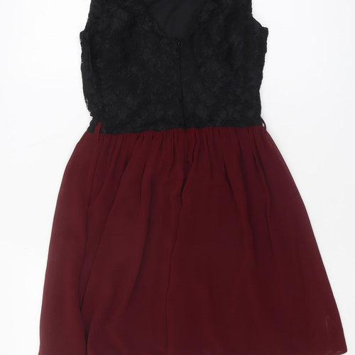 New Look Women's Black Burgundy A-Line Dress Size 8
