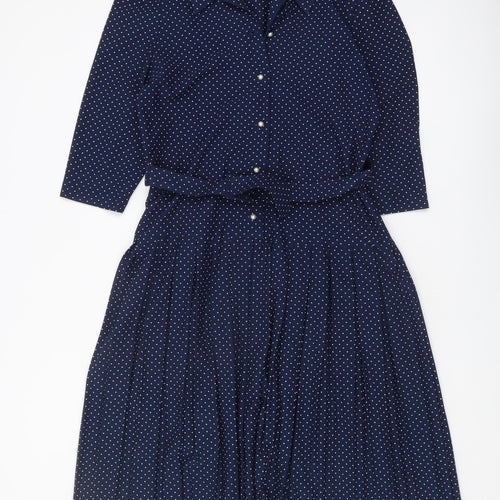 Debenhams Women's Blue Polka Dot Knee Length Shirt Dress