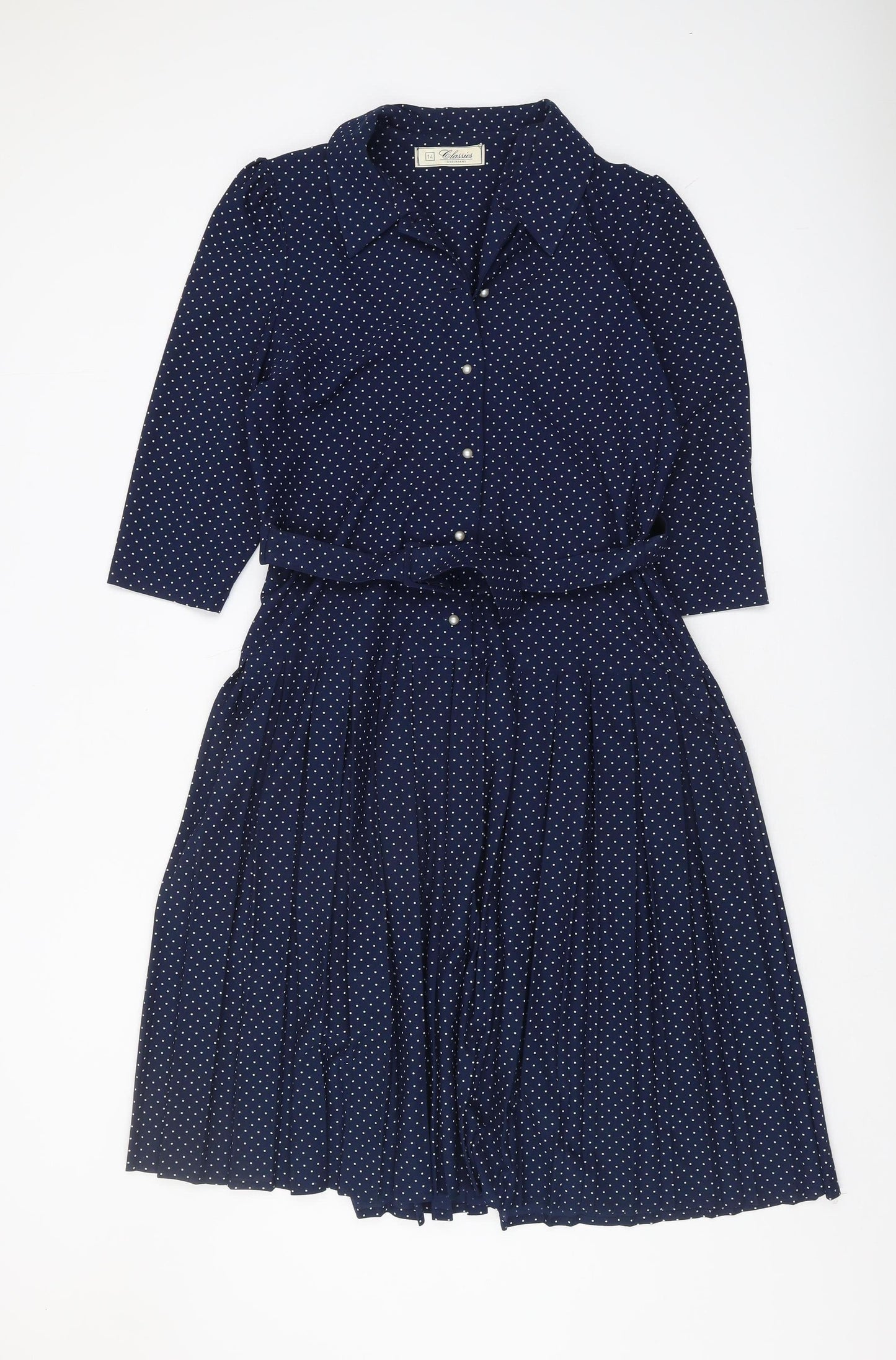 Debenhams Women's Blue Polka Dot Knee Length Shirt Dress
