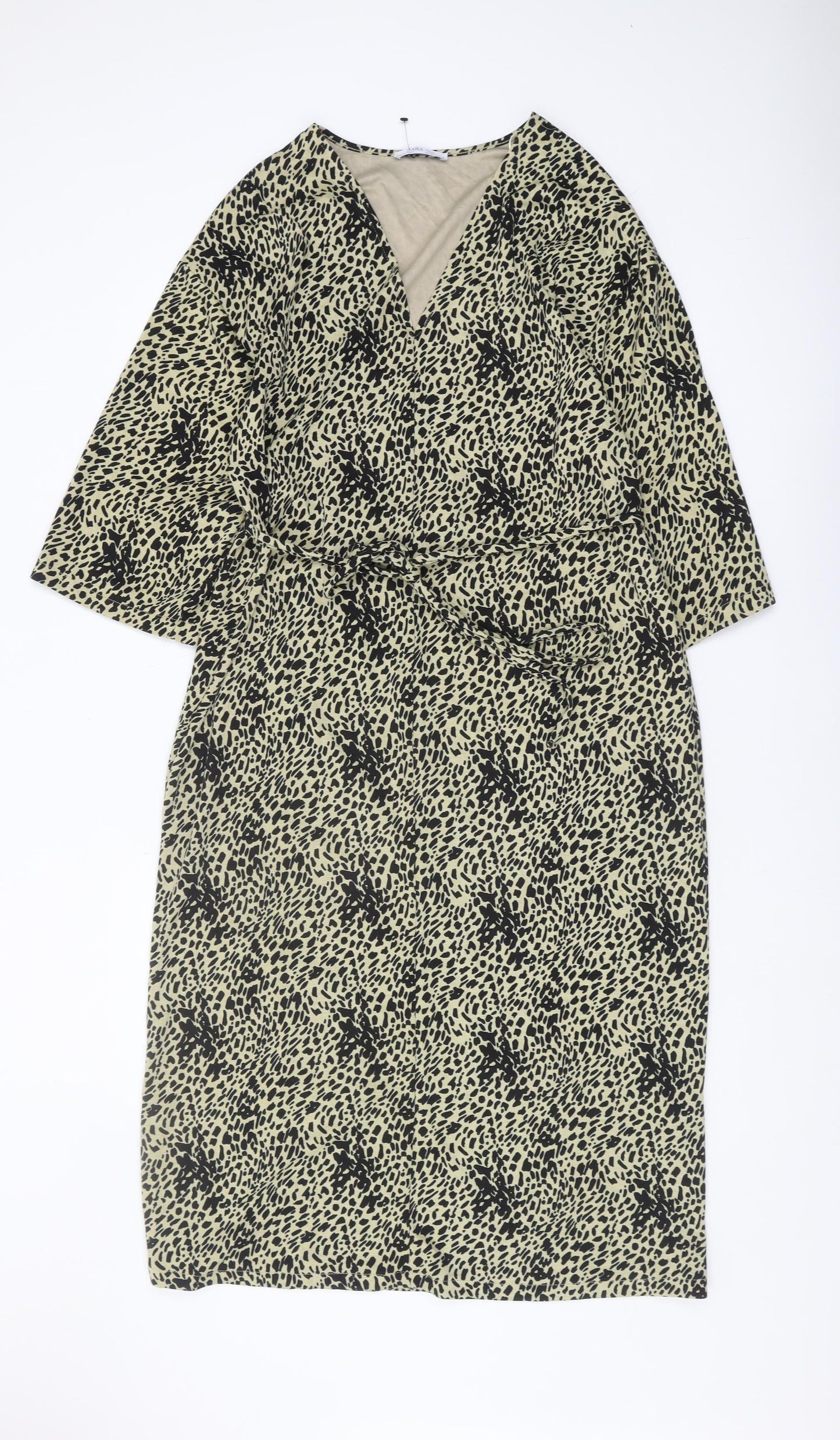 Zara Women’s Black Animal Print V-Neck Dress M