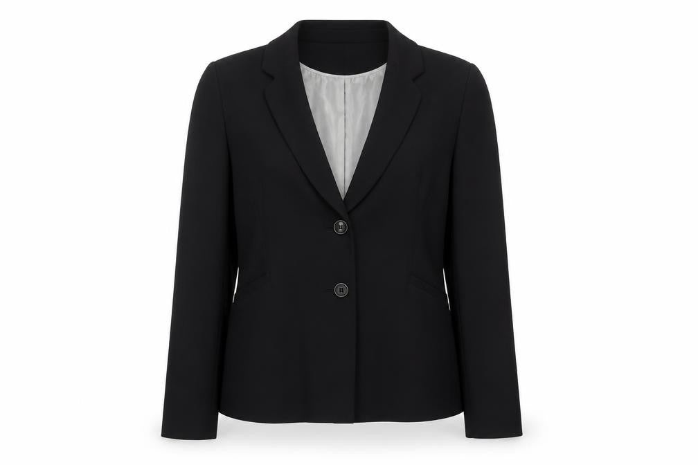 Front view of Planet Women's Black Blazer Jacket, size 12, Notch Lapel