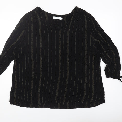 John Lewis Women's Black 3/4 Sleeve V-Neck Blouse