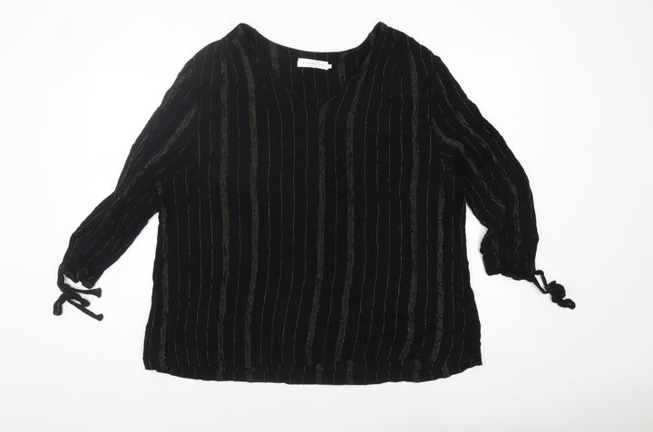 John Lewis Women's Black 3/4 Sleeve V-Neck Blouse