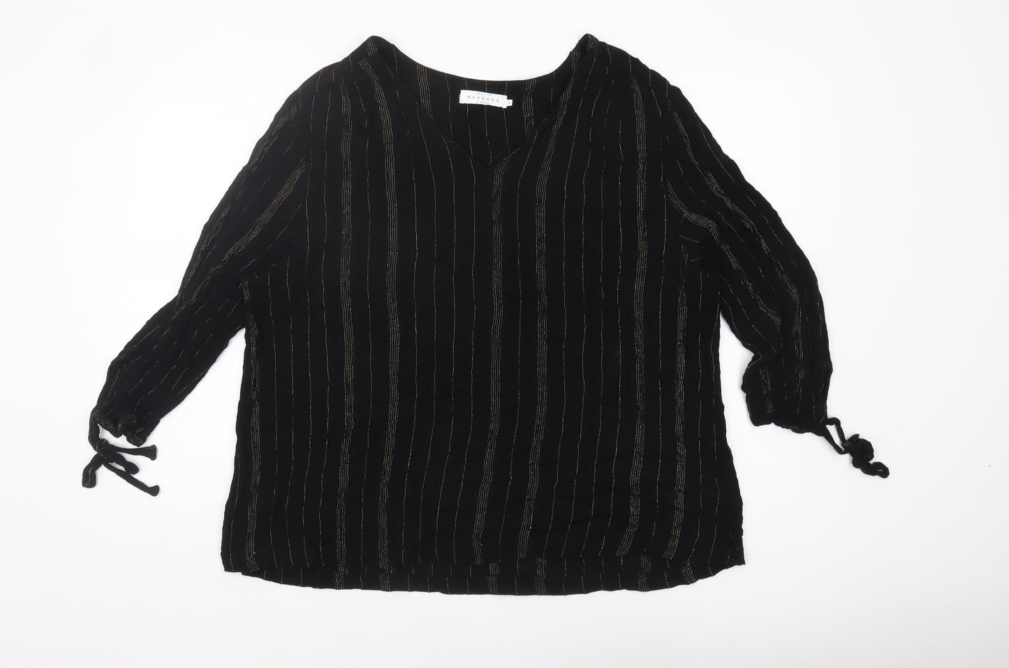 John Lewis Women's Black 3/4 Sleeve V-Neck Blouse