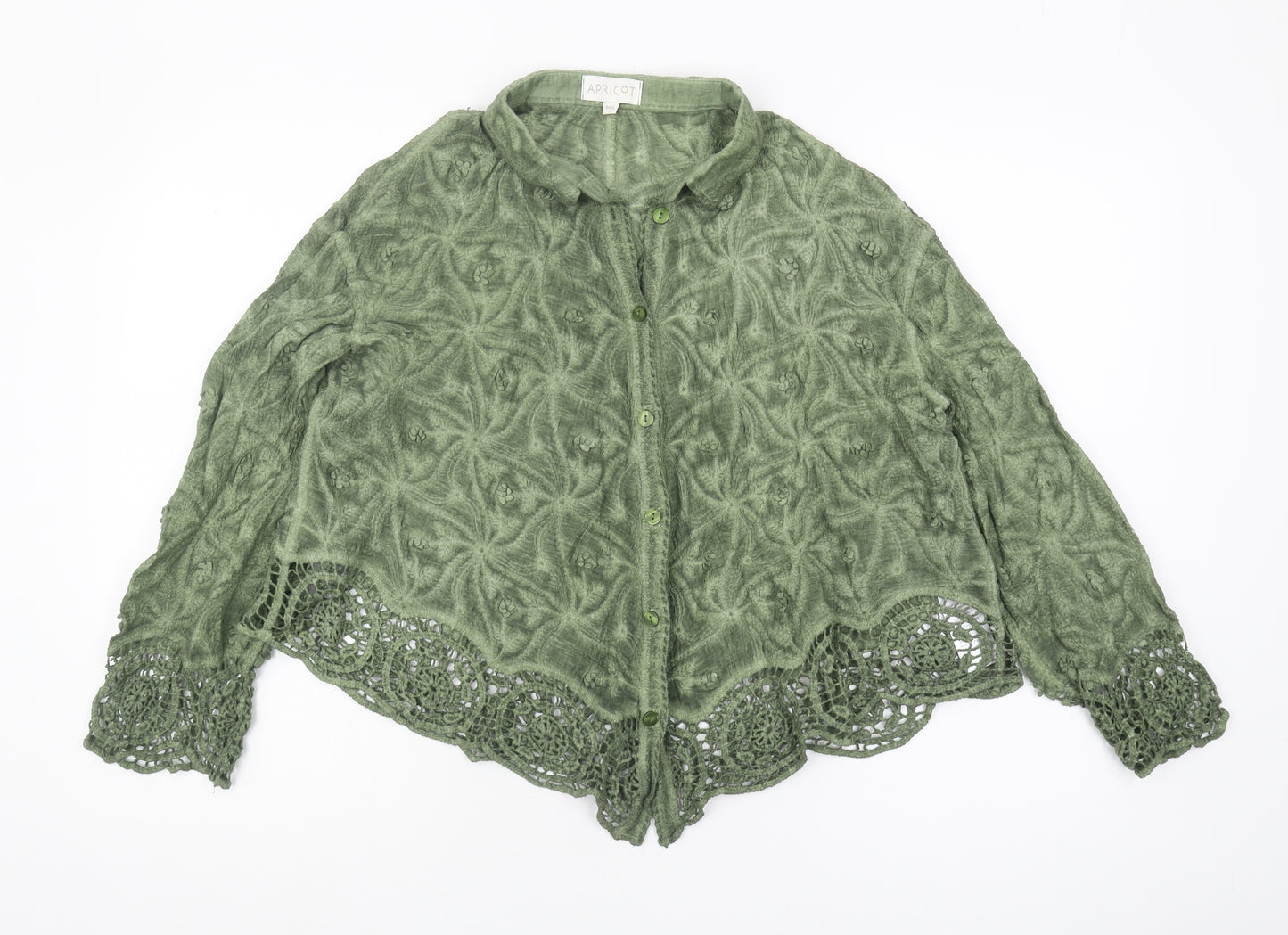 Apricot Women's Green Crochet Collared Blouse M/L