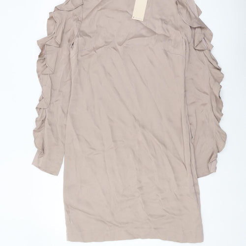 ST Studio Beige Long Sleeve Ruffle Dress Size 8