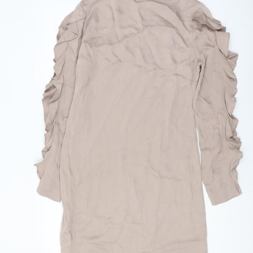 ST Studio Beige Long Sleeve Ruffle Dress Size 8