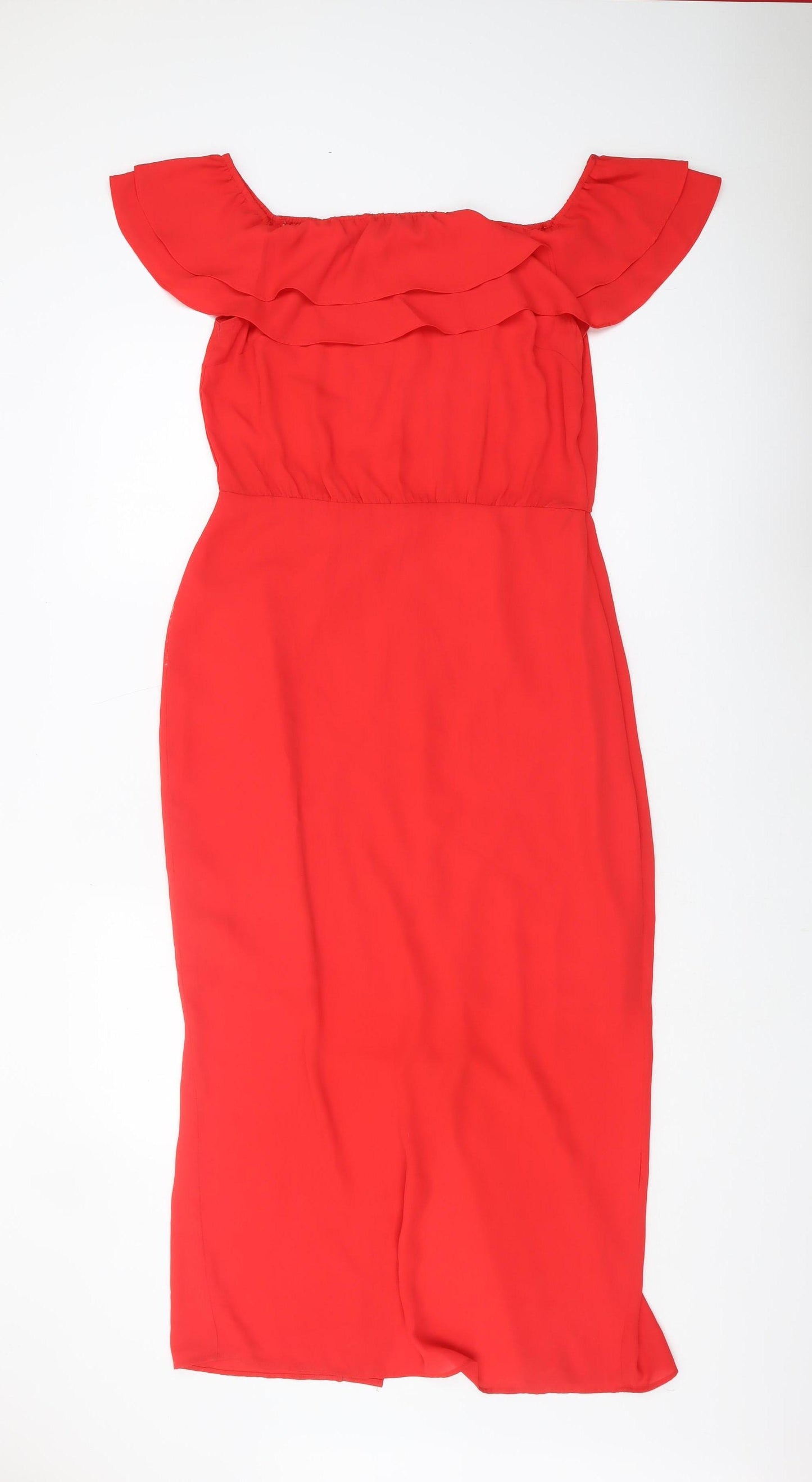 Oasis Women's Red Midi Dress, Size 12, Off-Shoulder, Polyester