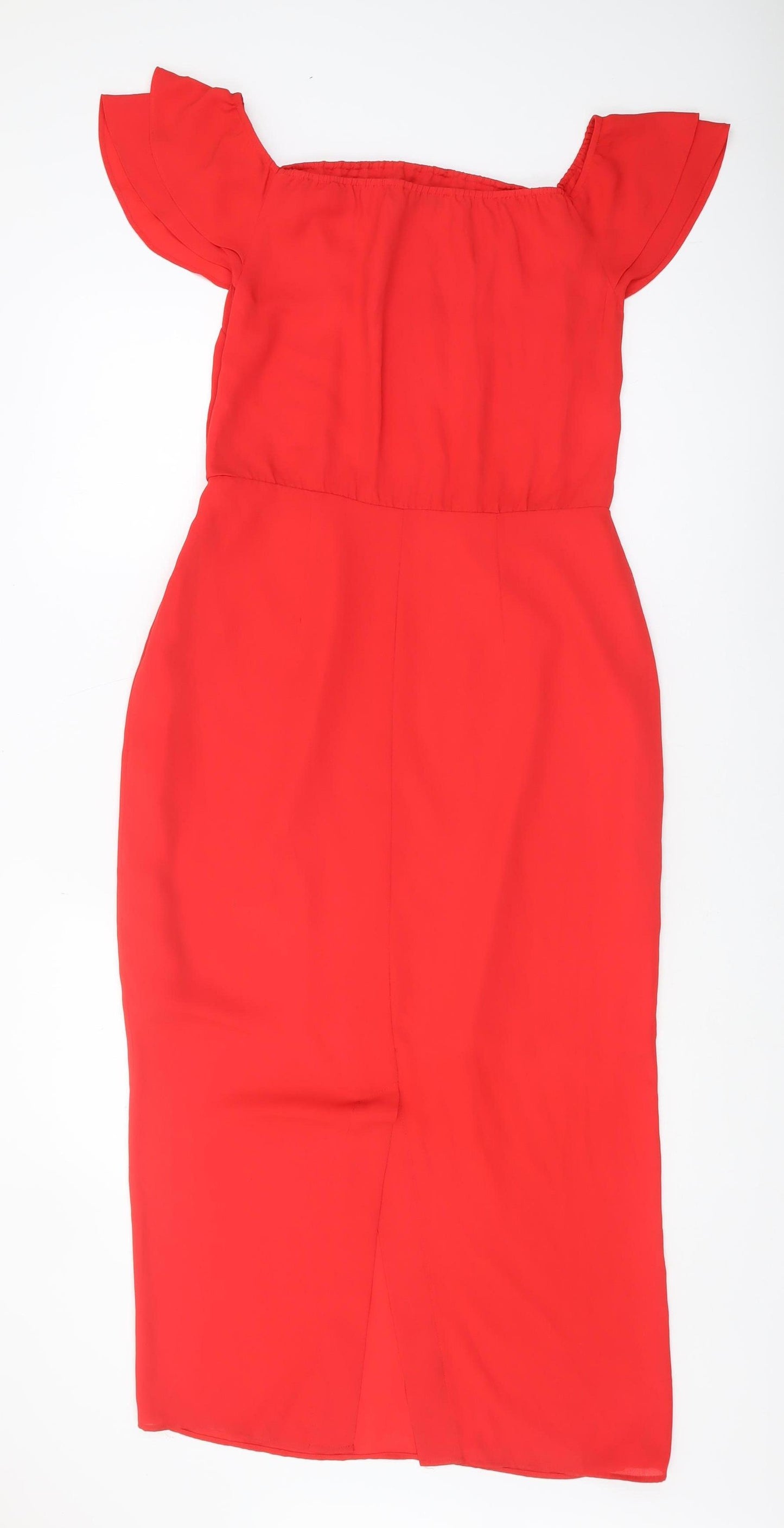 Oasis Women's Red Midi Dress, Size 12, Off-Shoulder, Polyester
