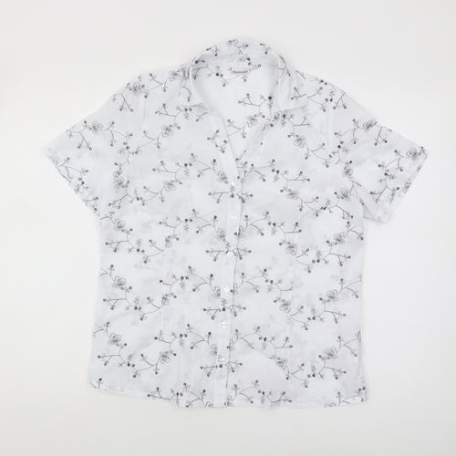 Damart Women's White Floral Button-Up Shirt Size 12
