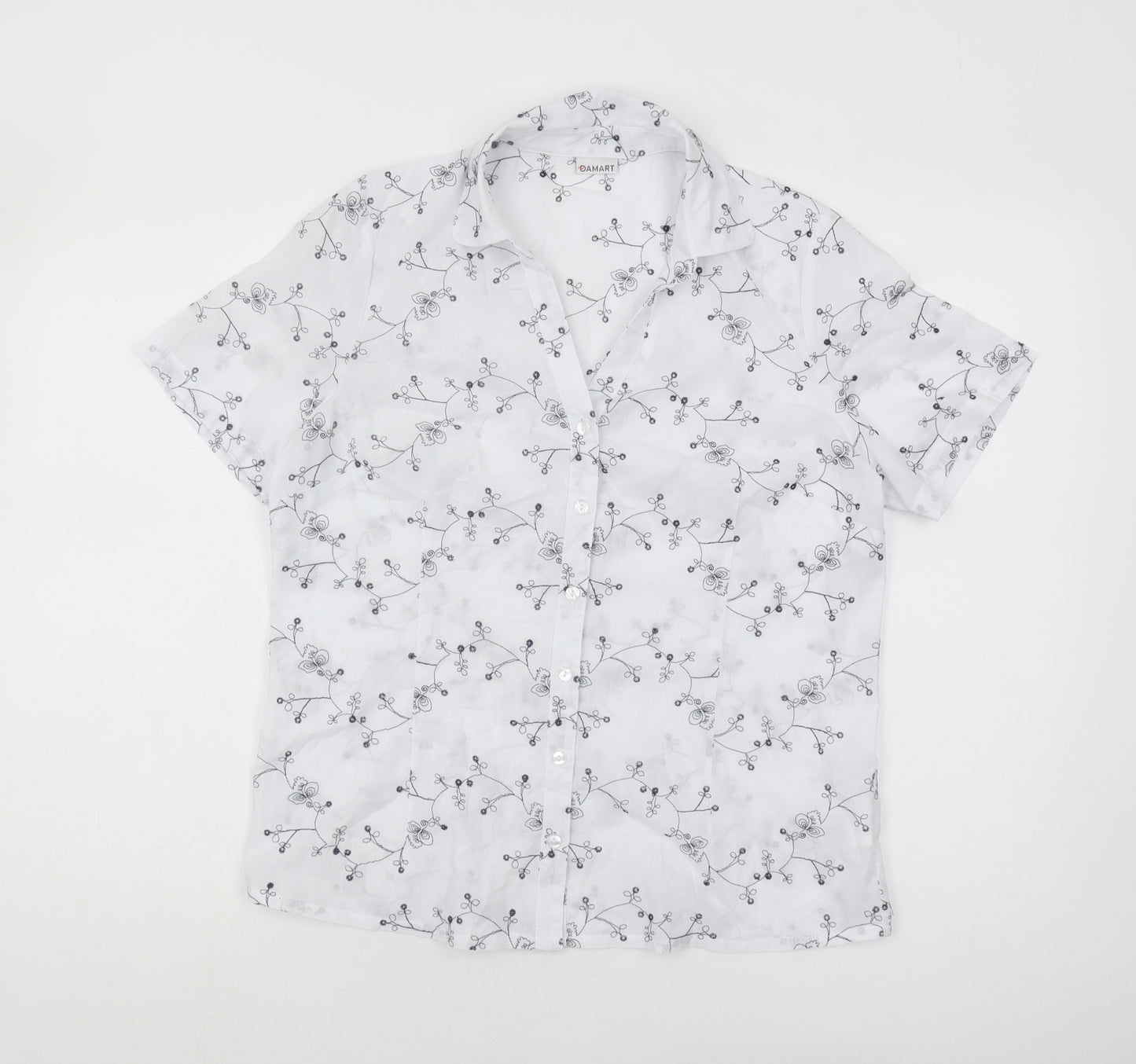 Damart Women's White Floral Button-Up Shirt Size 12