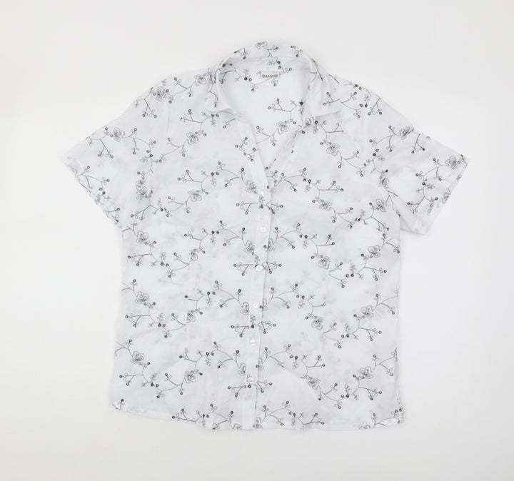 Damart Women's White Floral Button-Up Shirt Size 12