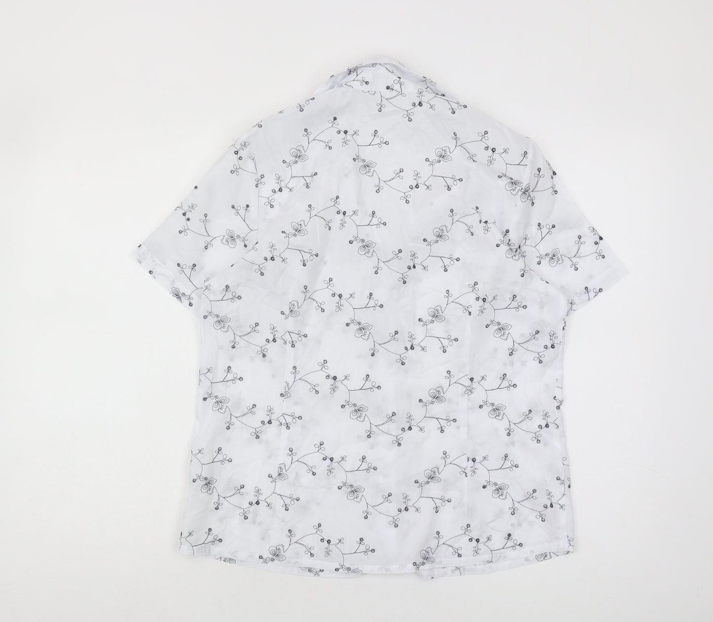 Damart Women's White Floral Button-Up Shirt Size 12