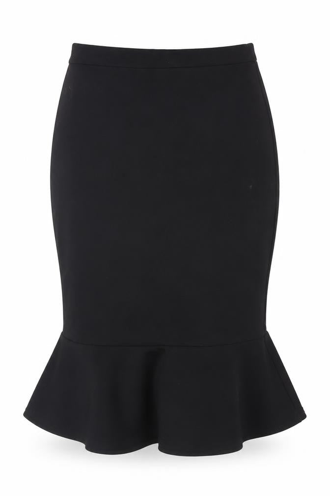 Front view of Lipsy Women's Black Trumpet Skirt, size 8