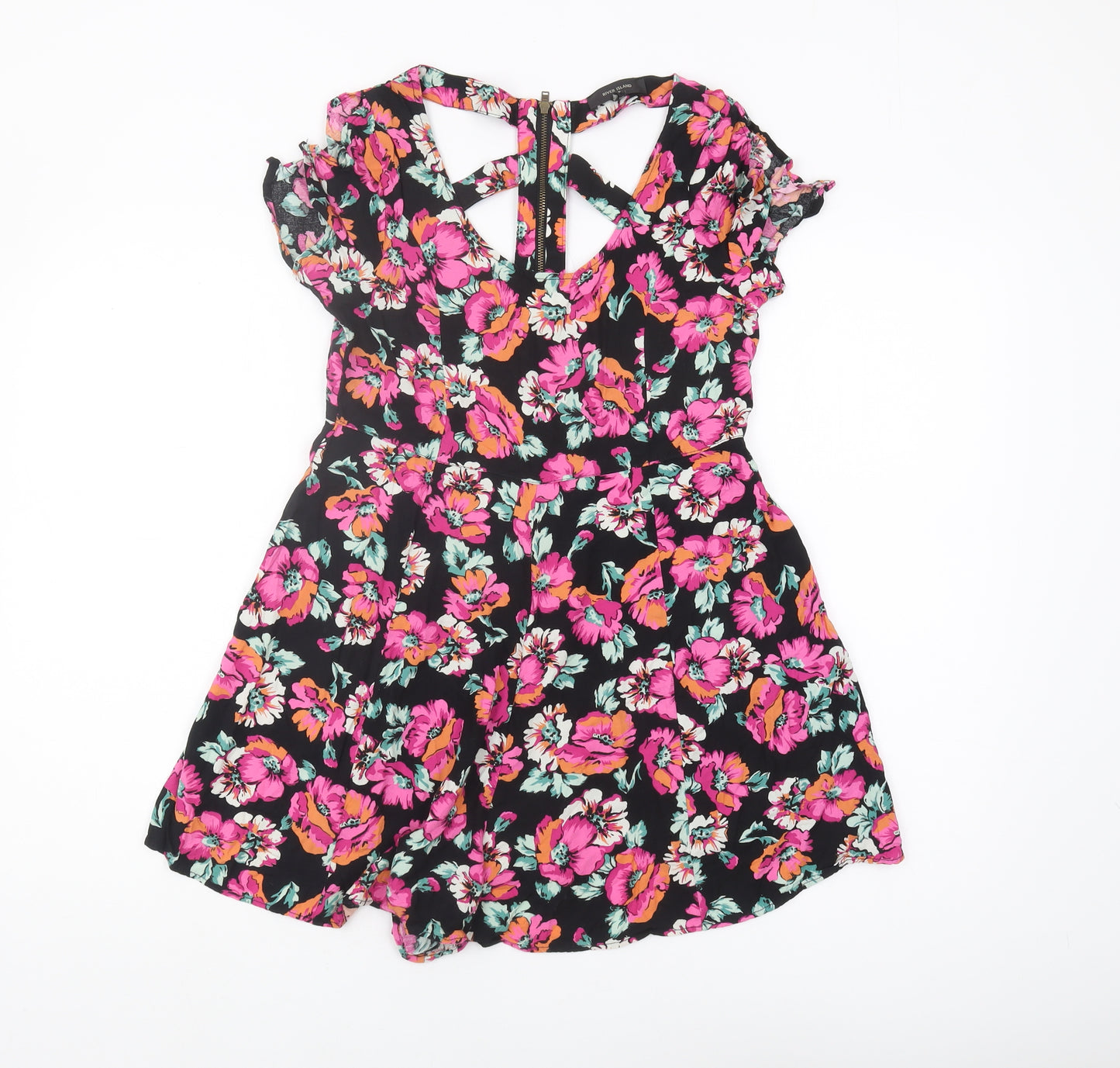 River Island Women's Black Floral Playsuit Size 8