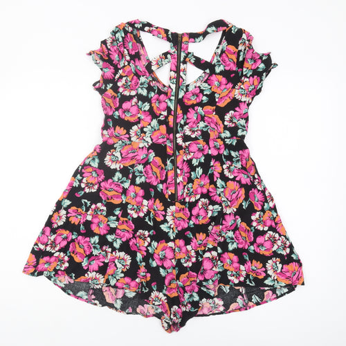 River Island Women's Black Floral Playsuit Size 8