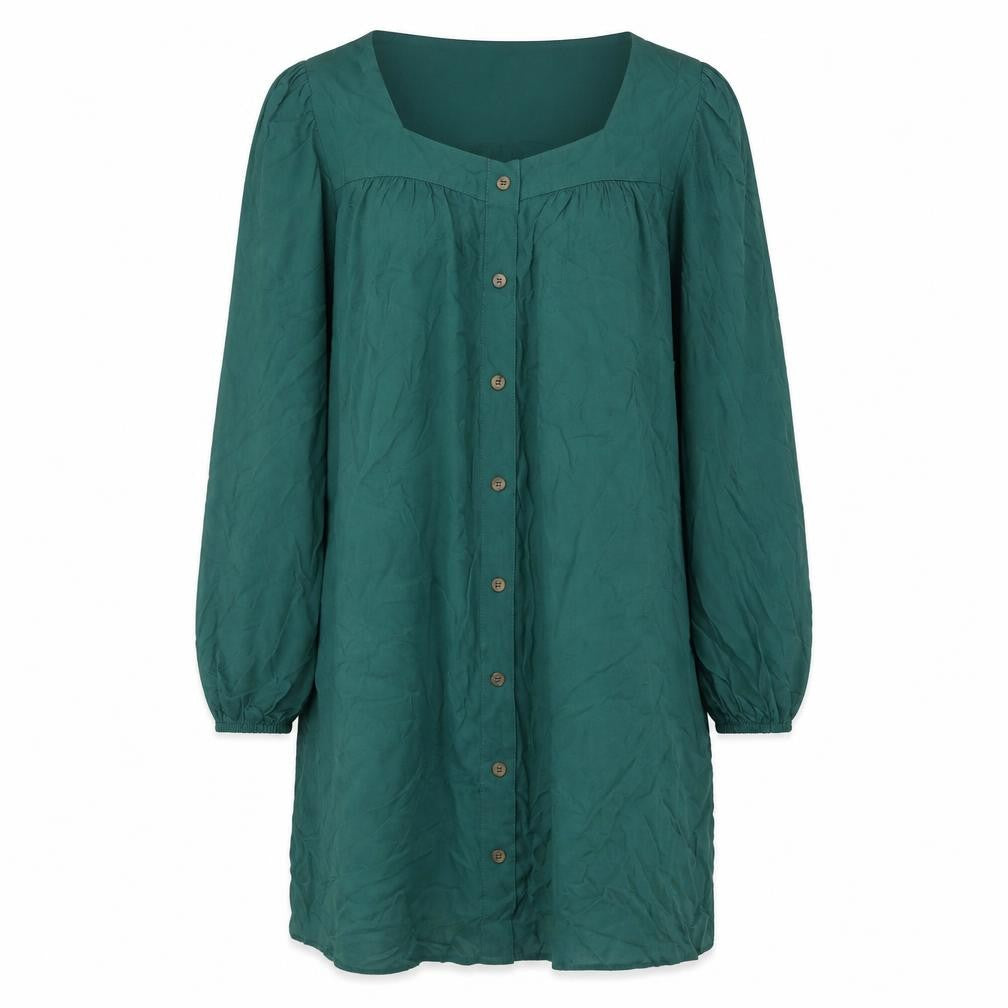 Front view of ASOS Women's Green Button-Up 3/4 Sleeve Dress