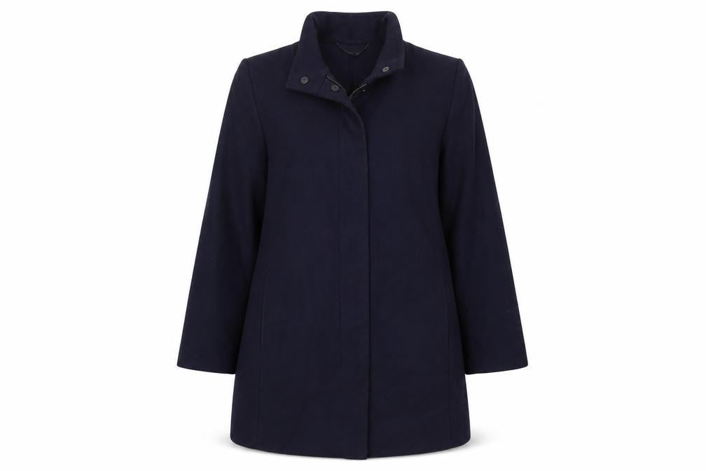 Front view of Eastex Women's Blue Mid-Length Wool Blend Coat