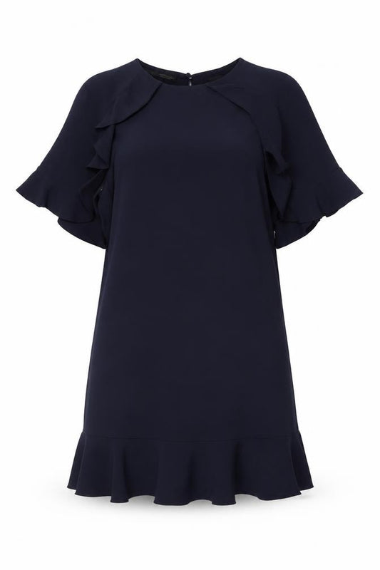 Front view of Zara Women’s Blue Ruffle Detail Dress, size UK 4