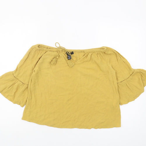 New Look Women's Yellow Off-Shoulder Peasant Blouse, Size 6