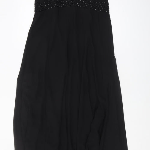 Debenhams Women's Black Petite Beaded Long V-Neck Dress Size 16
