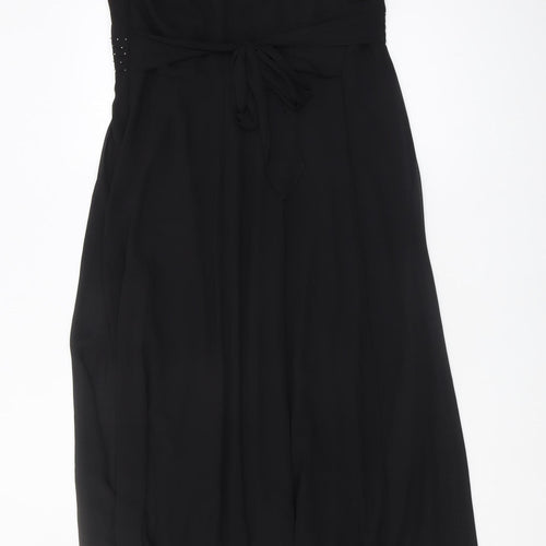 Debenhams Women's Black Petite Beaded Long V-Neck Dress Size 16