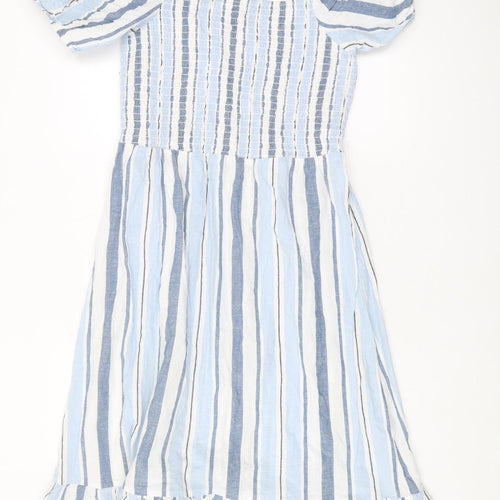 Lipsy London Women's Blue Striped Smocked Dress Size 16