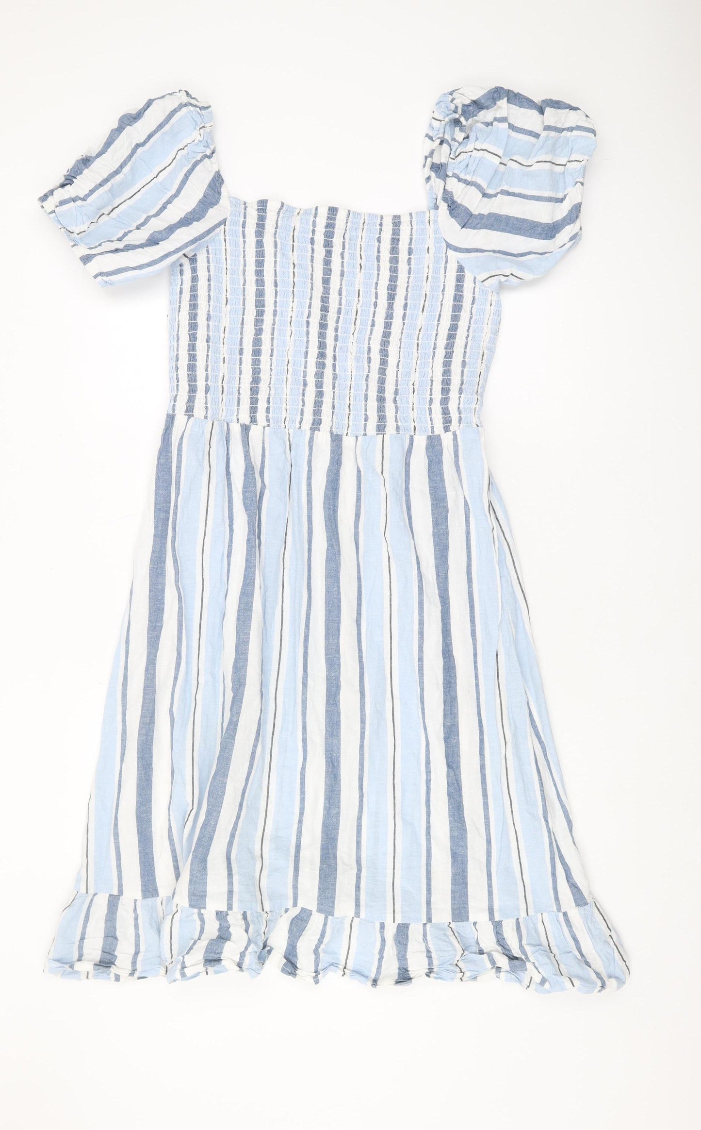 Lipsy London Women's Blue Striped Smocked Dress Size 16