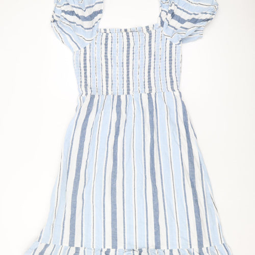 Lipsy London Women's Blue Striped Smocked Dress Size 16