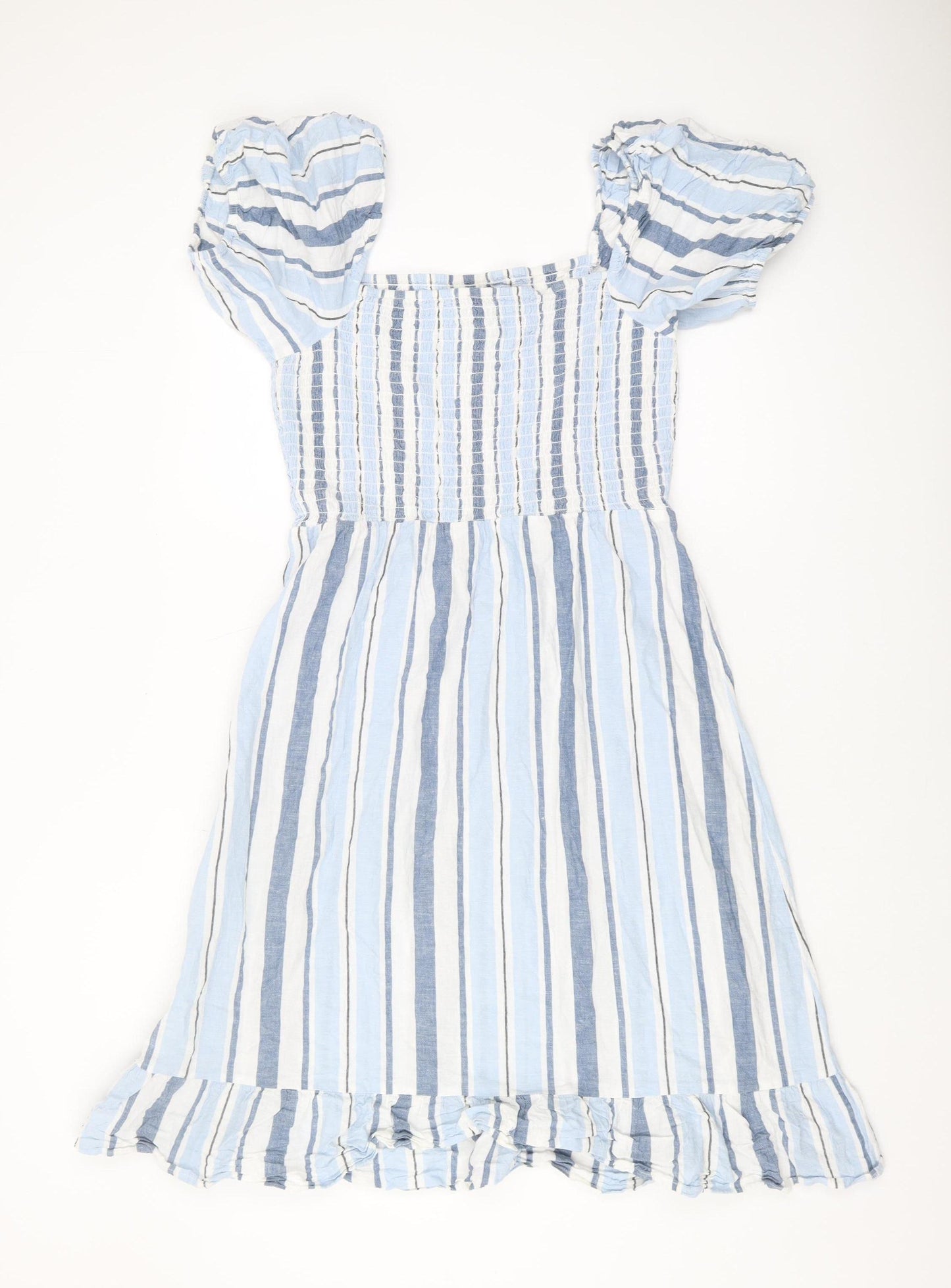 Lipsy London Women's Blue Striped Smocked Dress Size 16
