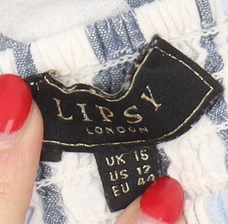 Lipsy London Women's Blue Striped Smocked Dress Size 16