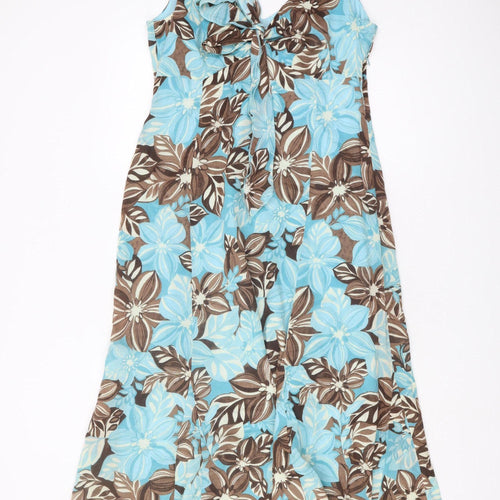 Per Una Women's Blue/Brown Floral Strappy Dress, Size 12